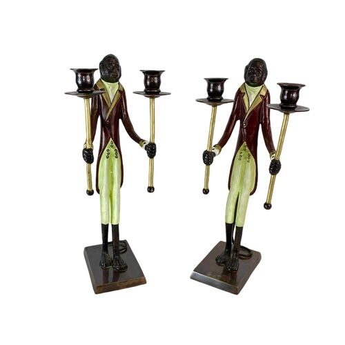 247 - Pair of tall Bronze monkey candlesticks. 41cm.