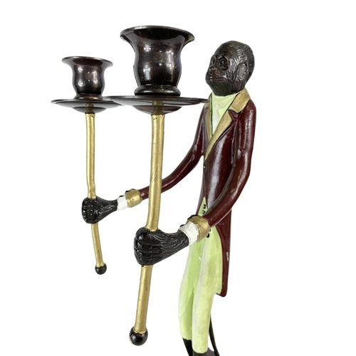 247 - Pair of tall Bronze monkey candlesticks. 41cm.