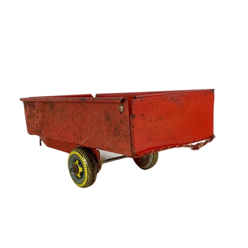 251 - Mettoy tin plate tipping trailer and another vintage tin plate trailer. 25.5cm