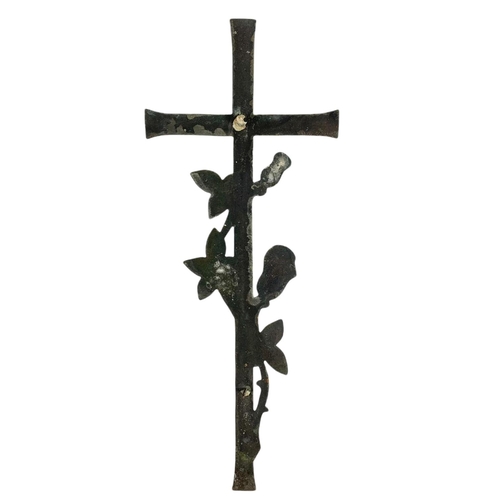 279 - 19th century bronze cross with flower decoration. 39.5cm