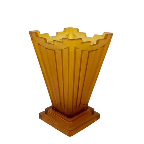 399 - Vintage Amber Glass Art Deco style vase. 20cm