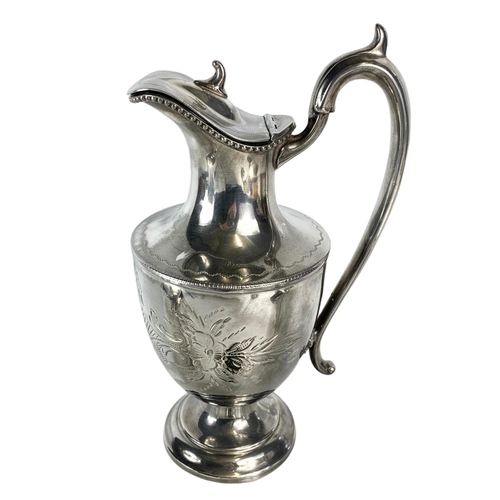 435 - 3 piece hotel EP ware and a Georgian style silver plated water jug. 23.5cm