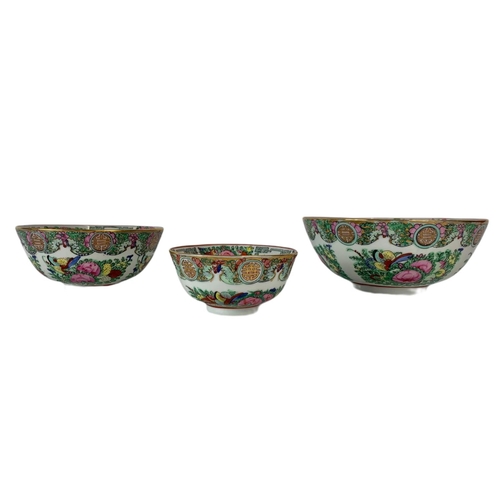 480 - Set of 3 vintage Chinese pottery bowls. 20.5/8cm.