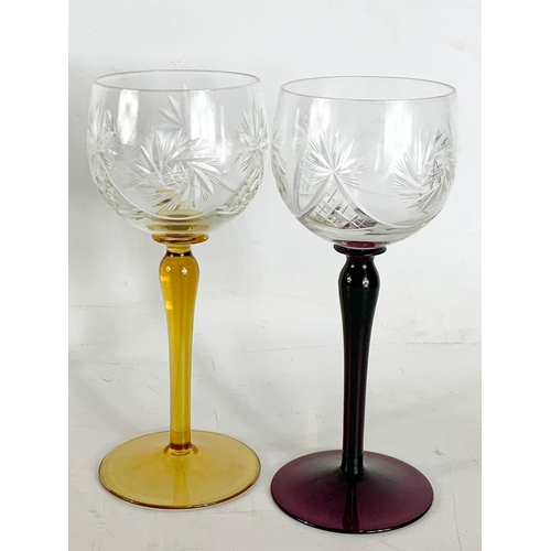 487 - 5 vintage crystal wine glasses. 18cm