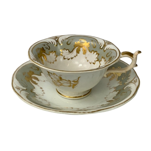 488 - 19th century Rockingham Work porcelain cup and saucer. Circa 1838.