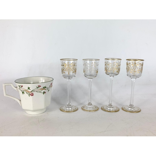 489 - Set of 4 Edwardian gilded glasses. 12cm