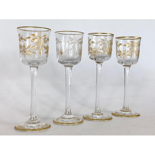 489 - Set of 4 Edwardian gilded glasses. 12cm