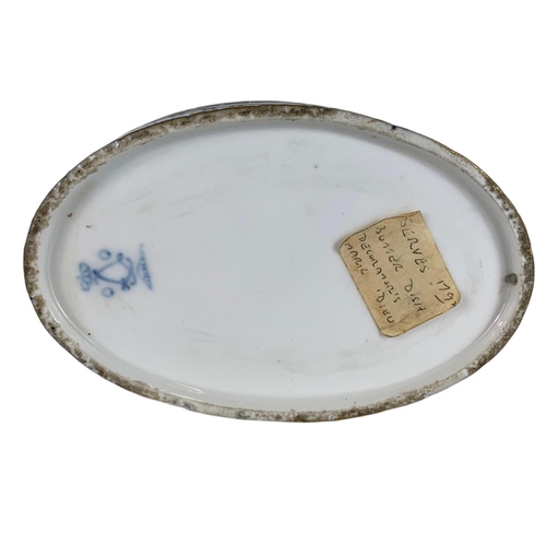 490 - 18th century Serves butter dish. Decorators mark “Dieu” circa 1792. 15/10/8cm