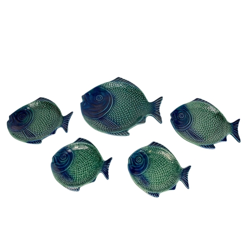 495 - Large pottery fish platter and 5 matching pottery plates. El Corte Ingles. 51cm