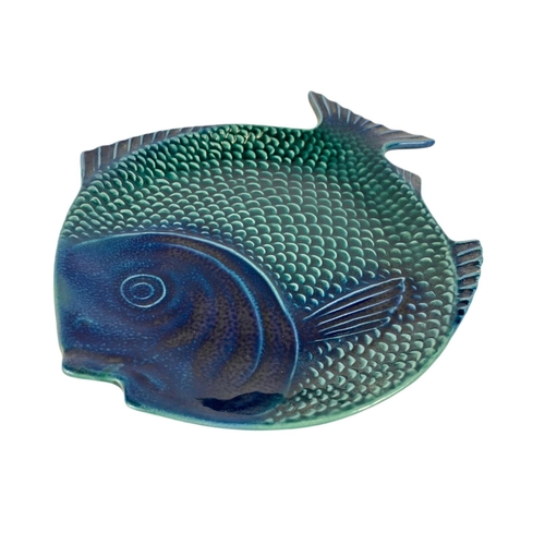 495 - Large pottery fish platter and 5 matching pottery plates. El Corte Ingles. 51cm