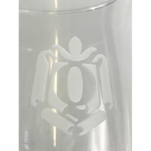 521 - Set of 4 vintage monogram glasses. 15.5cm