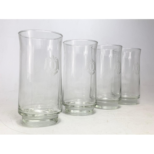 521 - Set of 4 vintage monogram glasses. 15.5cm