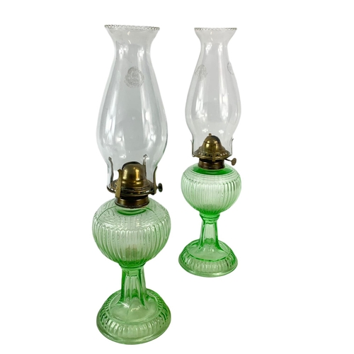 53 - Pair of Edwardian glass oil lamps. 39.5cm