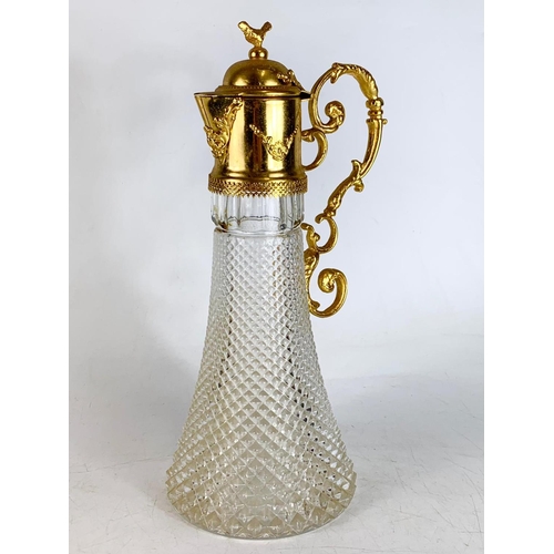 534 - Large vintage continental gilt mounted hobnail glass claret jug. 35cm