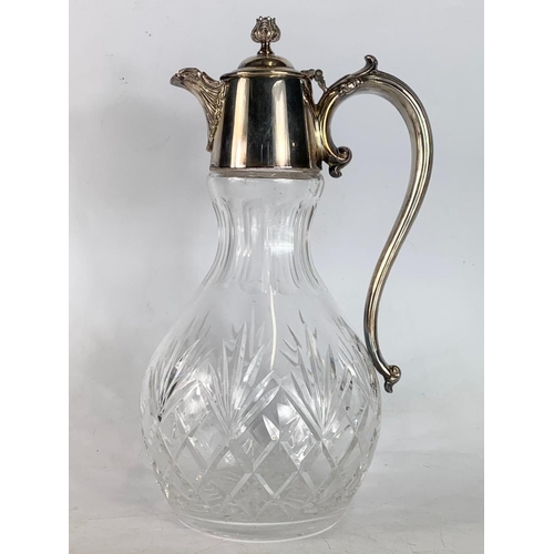 537 - Large Royal Stuart crystal and silver plated claret jug. 30cm