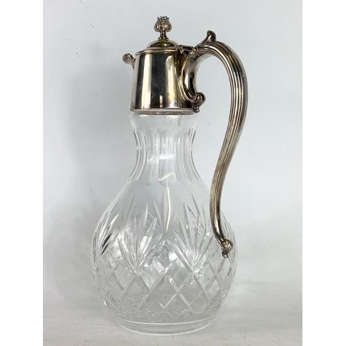 537 - Large Royal Stuart crystal and silver plated claret jug. 30cm