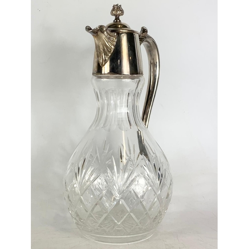 537 - Large Royal Stuart crystal and silver plated claret jug. 30cm