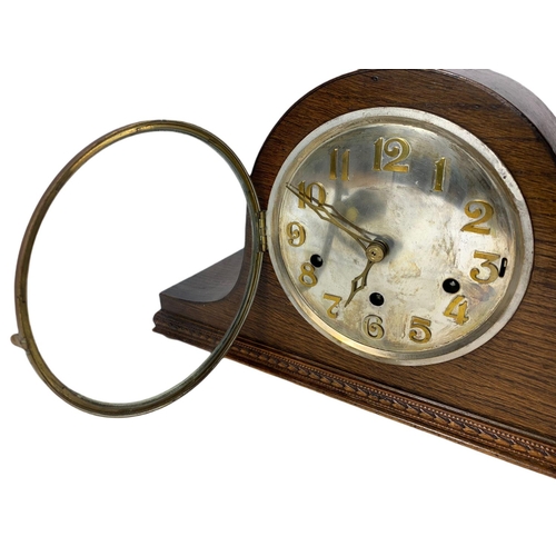 54 - 1930’s oak mantle clock. 41.5cm