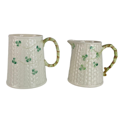 548 - Belleek pottery beer mug and jug. 12cm