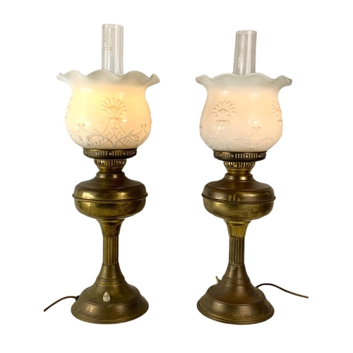 64 - Pair of large vintage oil lamps, electrified. 56.5cm