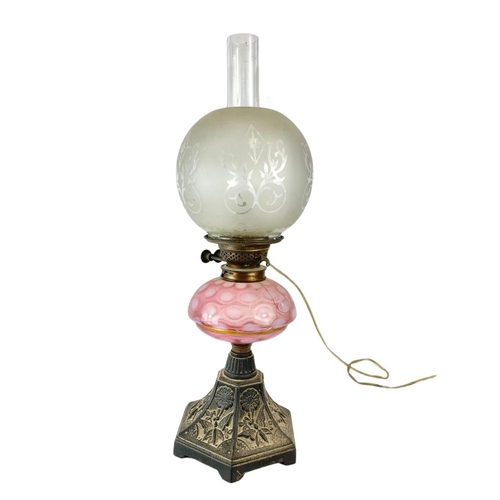 66 - Victorian oil lamp, electrified. 55.5cm