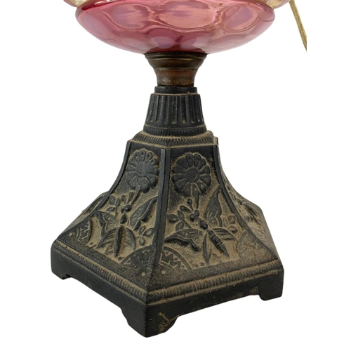 66 - Victorian oil lamp, electrified. 55.5cm