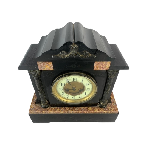 77 - Victorian slate and marble mantle clock. 34/13/36cm