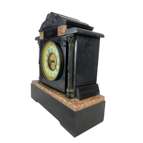 77 - Victorian slate and marble mantle clock. 34/13/36cm