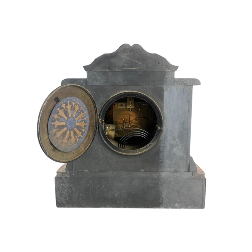 77 - Victorian slate and marble mantle clock. 34/13/36cm