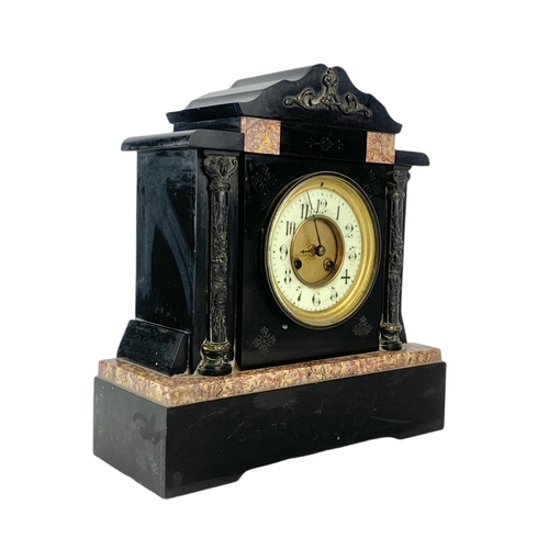 77 - Victorian slate and marble mantle clock. 34/13/36cm