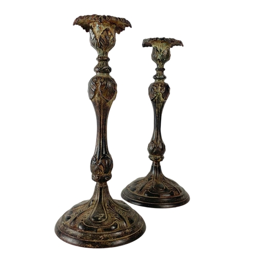 80 - Pair of tall vintage ornate candlesticks. 35.5cm