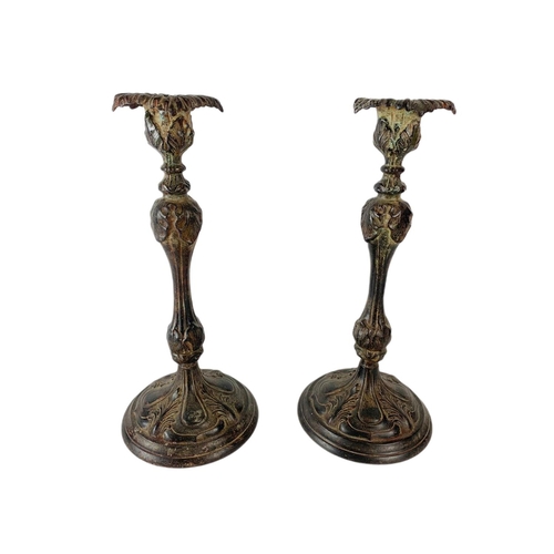 80 - Pair of tall vintage ornate candlesticks. 35.5cm