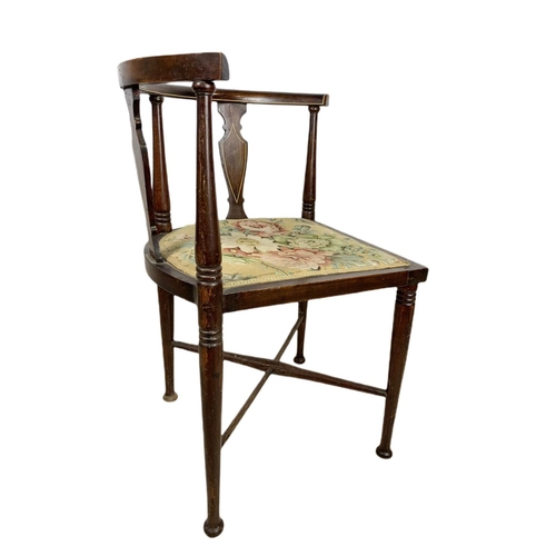 831 - Edwardian inlaid corner chair.