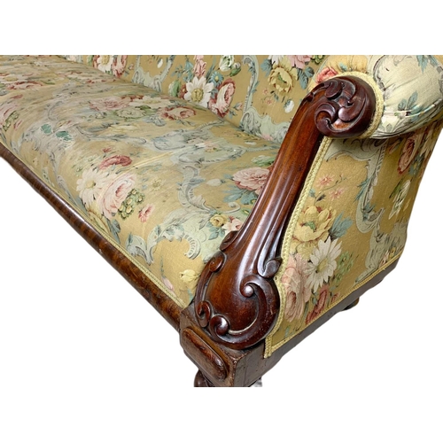 834 - Large Victorian carved mahogany club sofa. 205.5cm