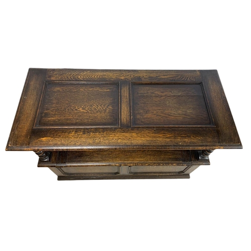 835 - Edwardian carved oak combination hall bench/table. In the Jacobean style. 106/48/68cm