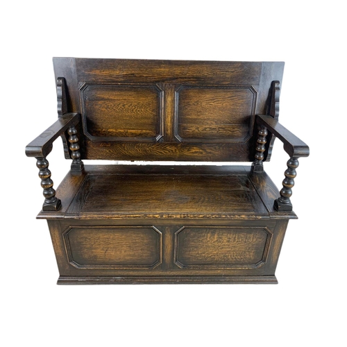 835 - Edwardian carved oak combination hall bench/table. In the Jacobean style. 106/48/68cm