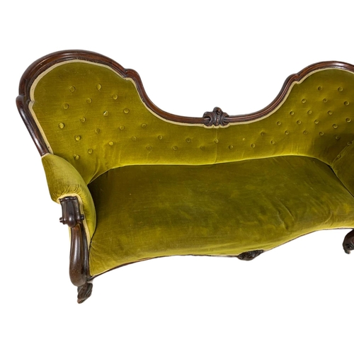 840 - Victorian double end couch on cabriole legs. 190cm