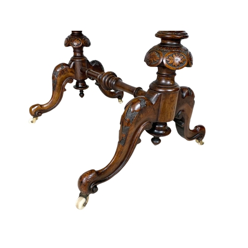 841 - Victorian inlaid burr walnut sewing table. 63/43/72cm