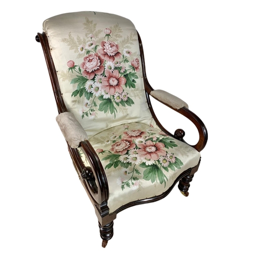 845 - Victorian heavy mahogany carved armchair.