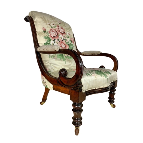 845 - Victorian heavy mahogany carved armchair.