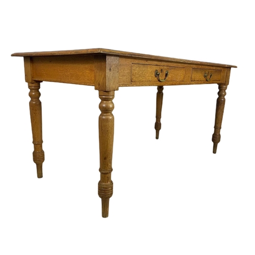 850 - Victorian farmhouse 2 drawer kitchen table. 153/74/76cm