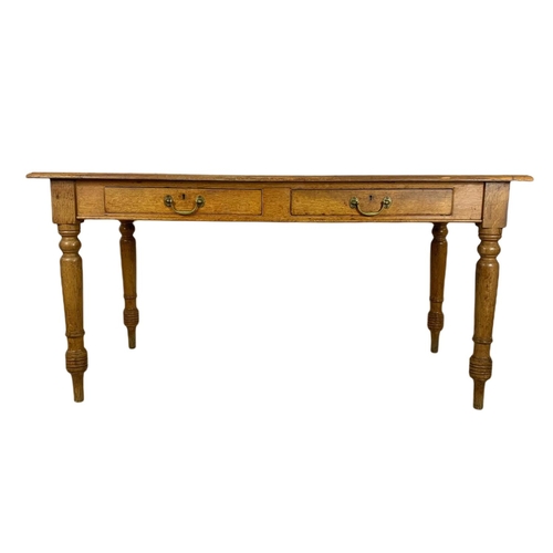 850 - Victorian farmhouse 2 drawer kitchen table. 153/74/76cm