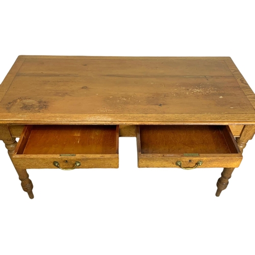 850 - Victorian farmhouse 2 drawer kitchen table. 153/74/76cm