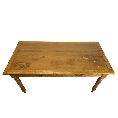 850 - Victorian farmhouse 2 drawer kitchen table. 153/74/76cm