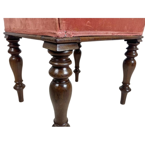 858 - Victorian mahogany framed stool. 44/41/44cm