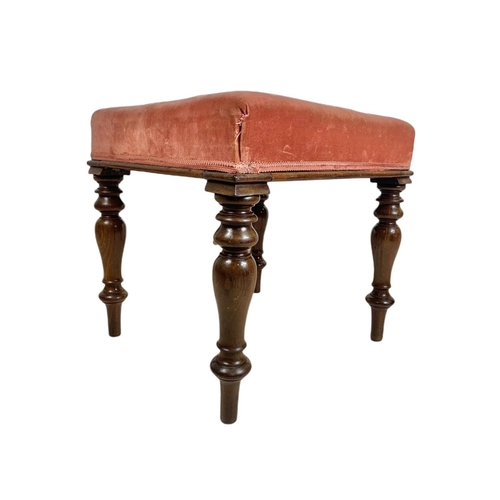 858 - Victorian mahogany framed stool. 44/41/44cm