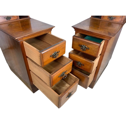 859 - Pair of Edwardian walnut gallery back bedside drawers. 37/60/89cm.