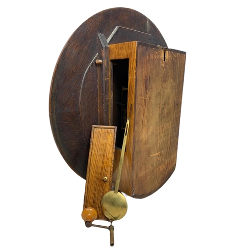 865 - Victorian oak cased school clock with Fusee movement. 55cm