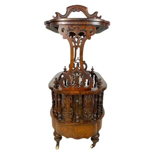 870 - Mid Victorian burr walnut Canterbury. 64.5/42.5/96cm