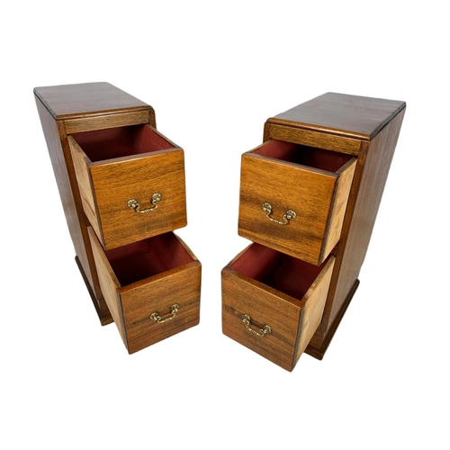 871 - Pair of tall 1930’s oak 2 drawer bedsides 26.5/44/74cm